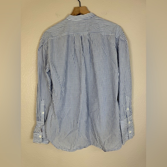 Frame Denim Pleated Clean Collar Blouse Navy Multi Blue White Stripe size Large - Picture 9 of 16